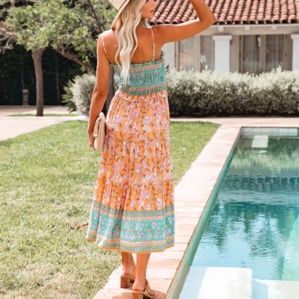 Entro lightweight cute summer floral ruffle midi dress size large